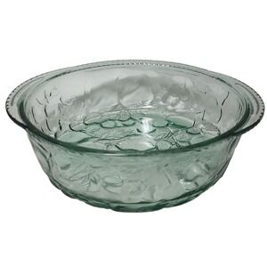 Vintage Libbey Orchard Fruit Round Casserole Dish Clear Glass Oven Proof Handles